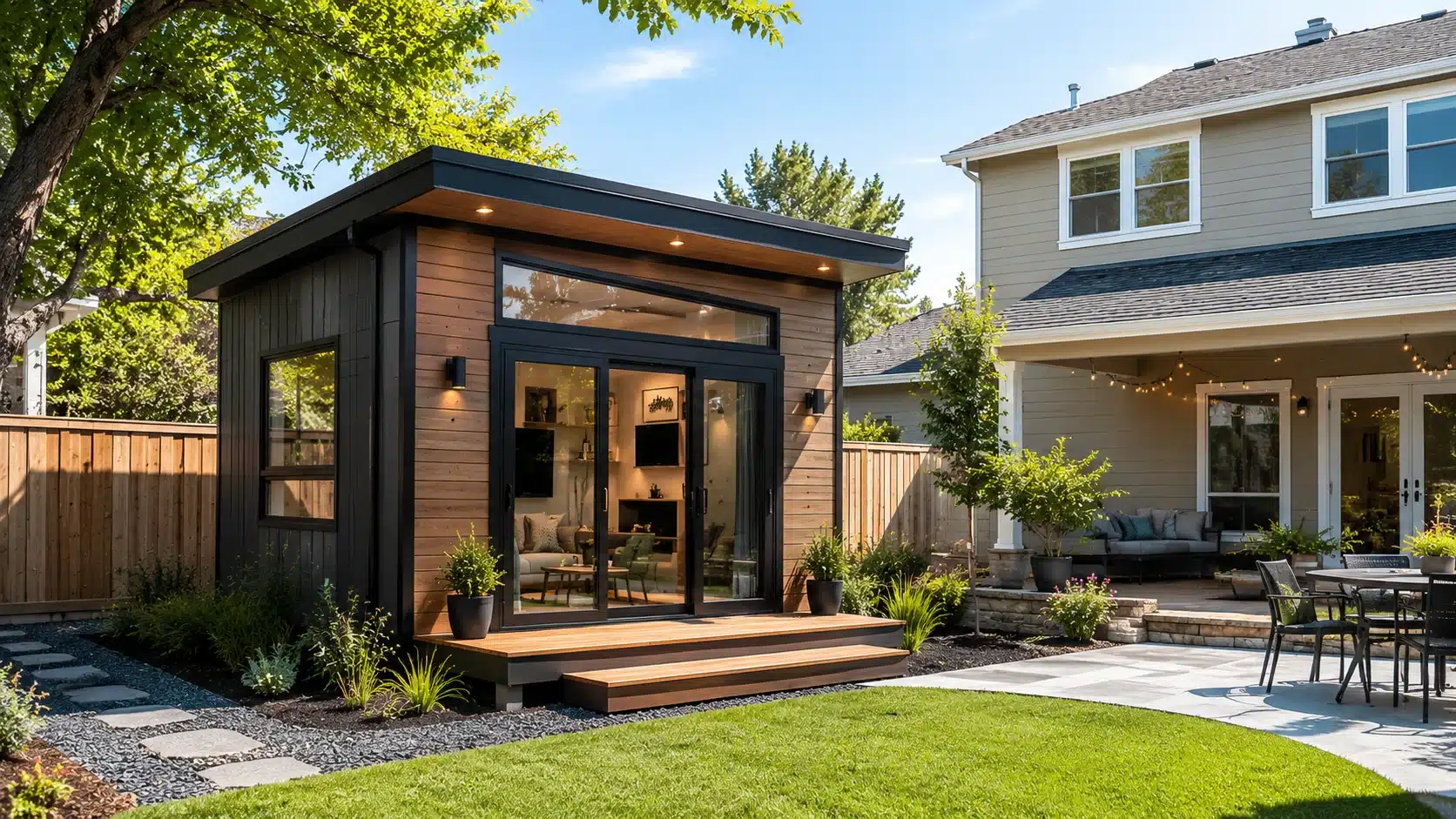 Modern backyard tiny house ADU used for passive rental income