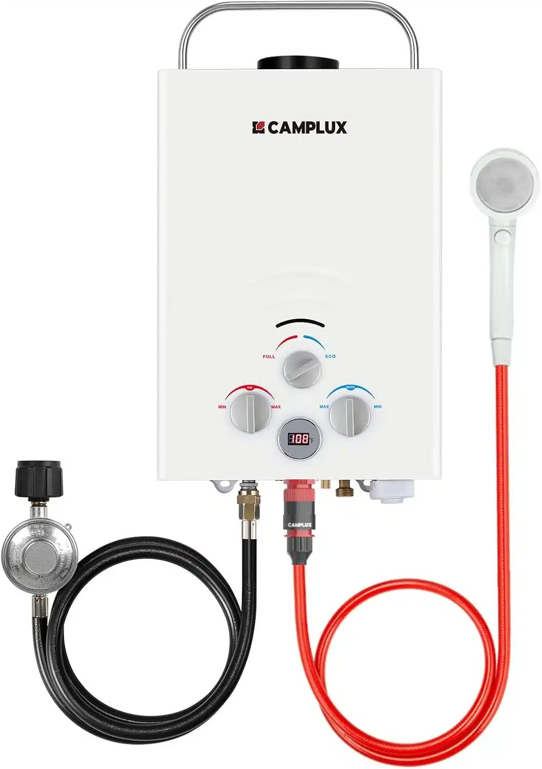 CAMPLUX portable propane tankless water heater for off-grid tiny house