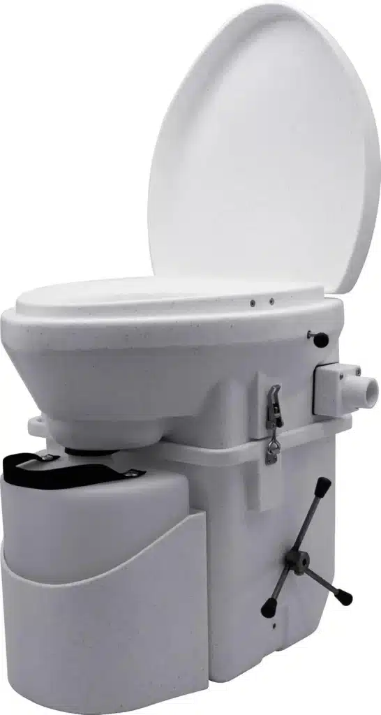 Nature’s Head composting toilet installed in a tiny house bathroom