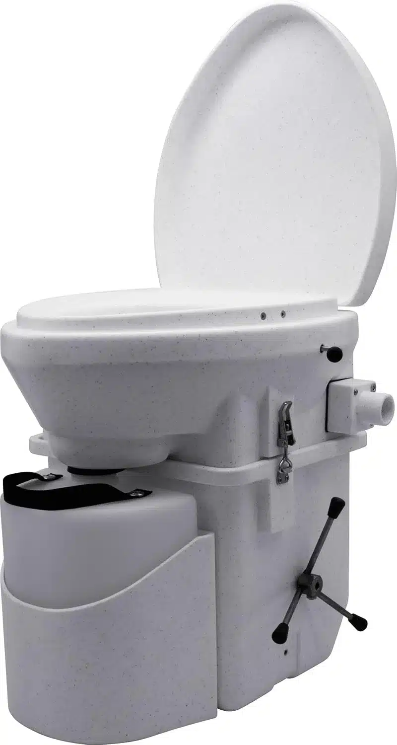 Nature’s Head composting toilet installed in a tiny house bathroom