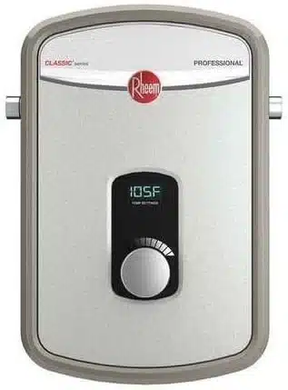 Rheem RTEX 13 tankless water heater for compact tiny house setup