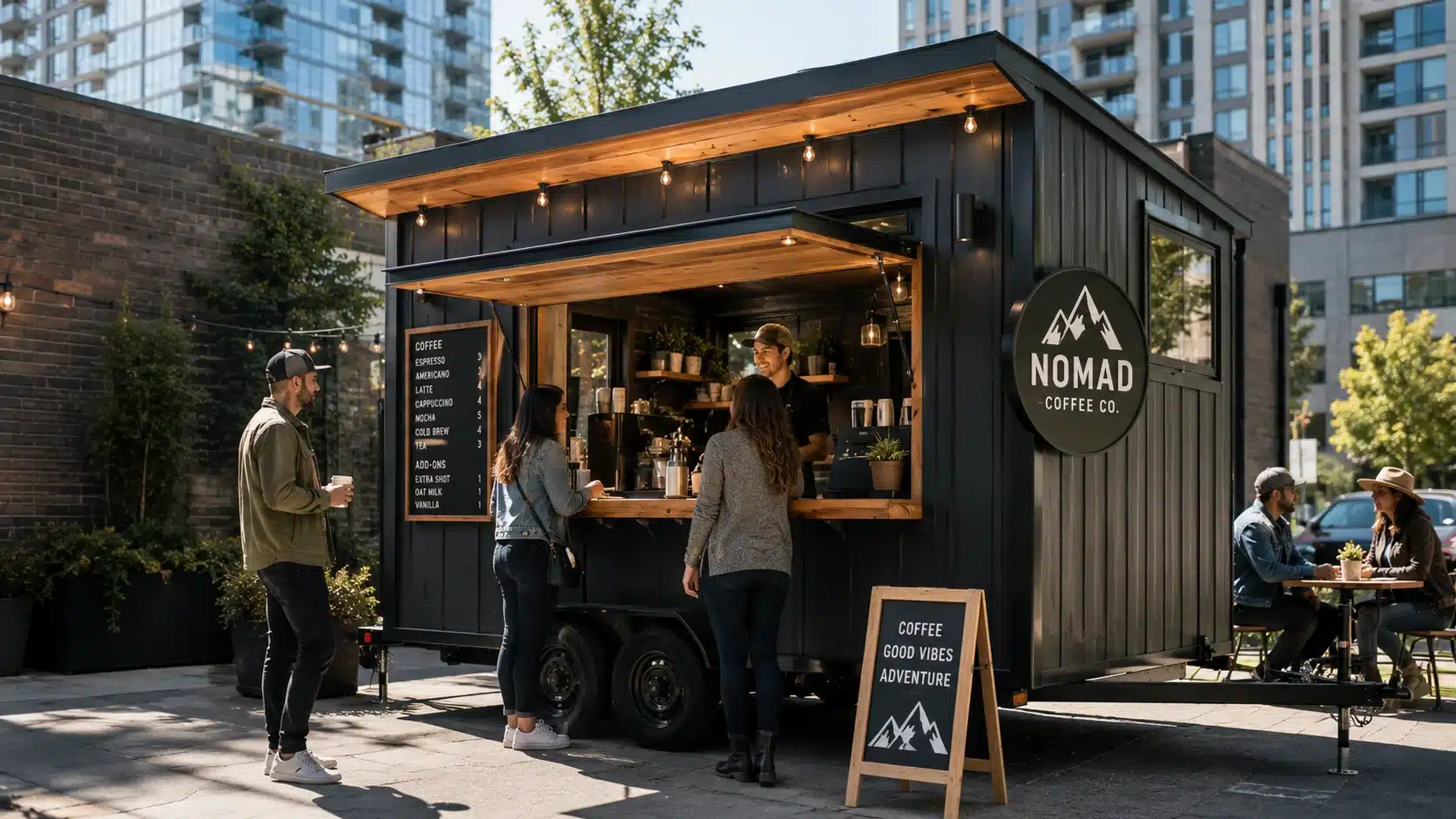 Modern tiny house converted into a mobile coffee shop business