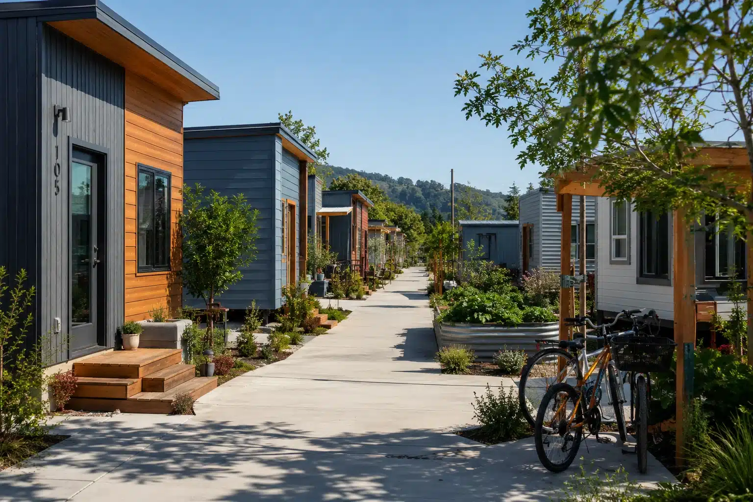 Modern tiny house neighborhood in California