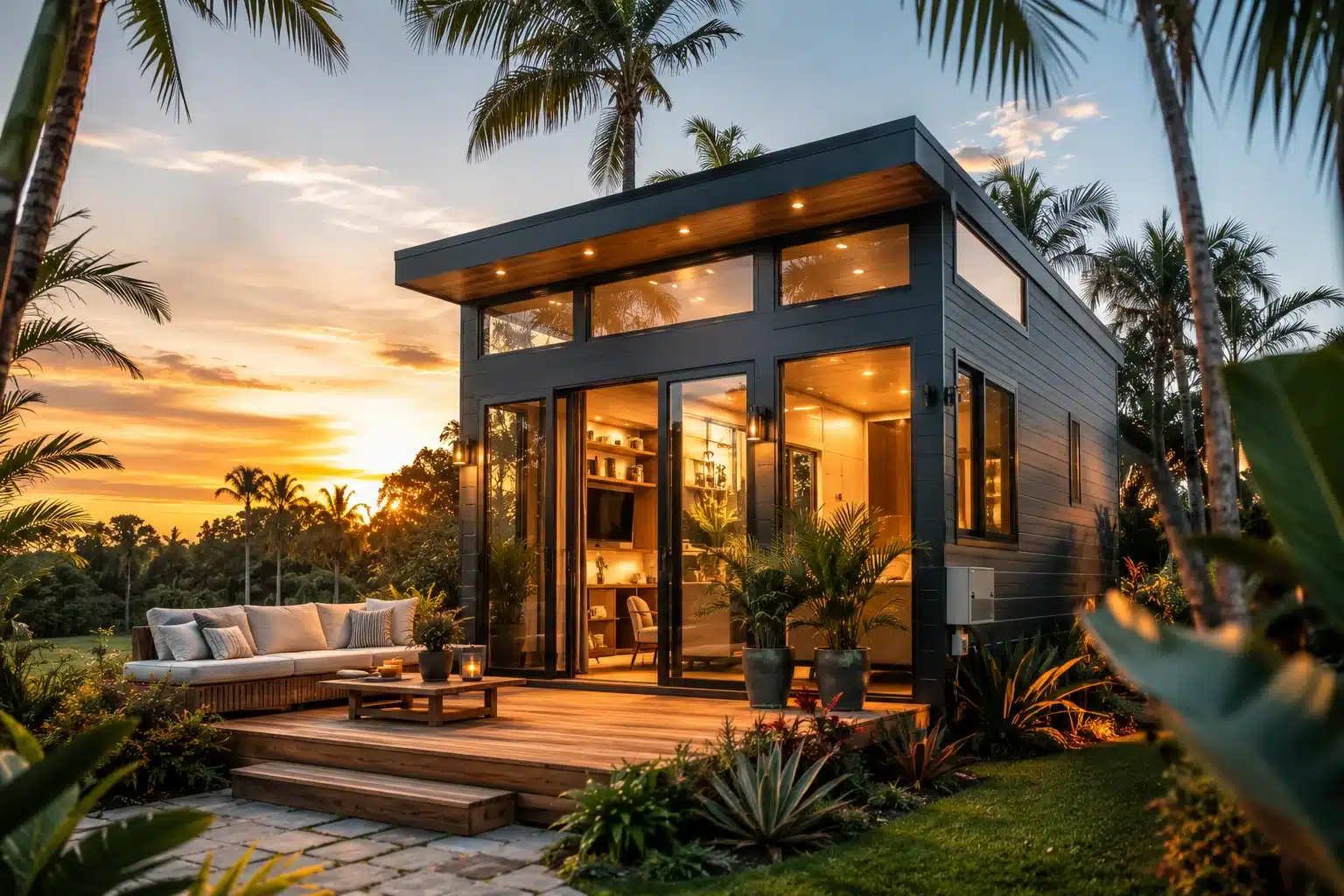Luxury tiny house with tropical landscaping in Florida