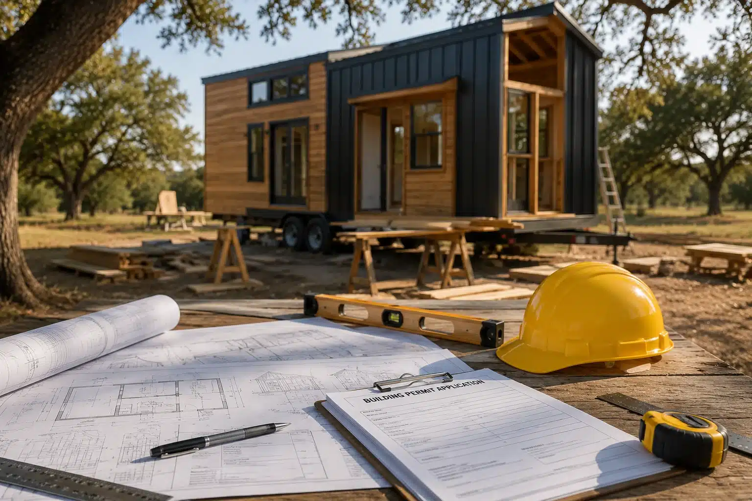 Building permit documents for a tiny house project in Texas