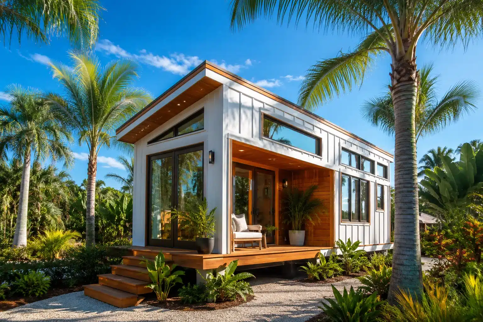 Tiny house surrounded by palm trees in Florida