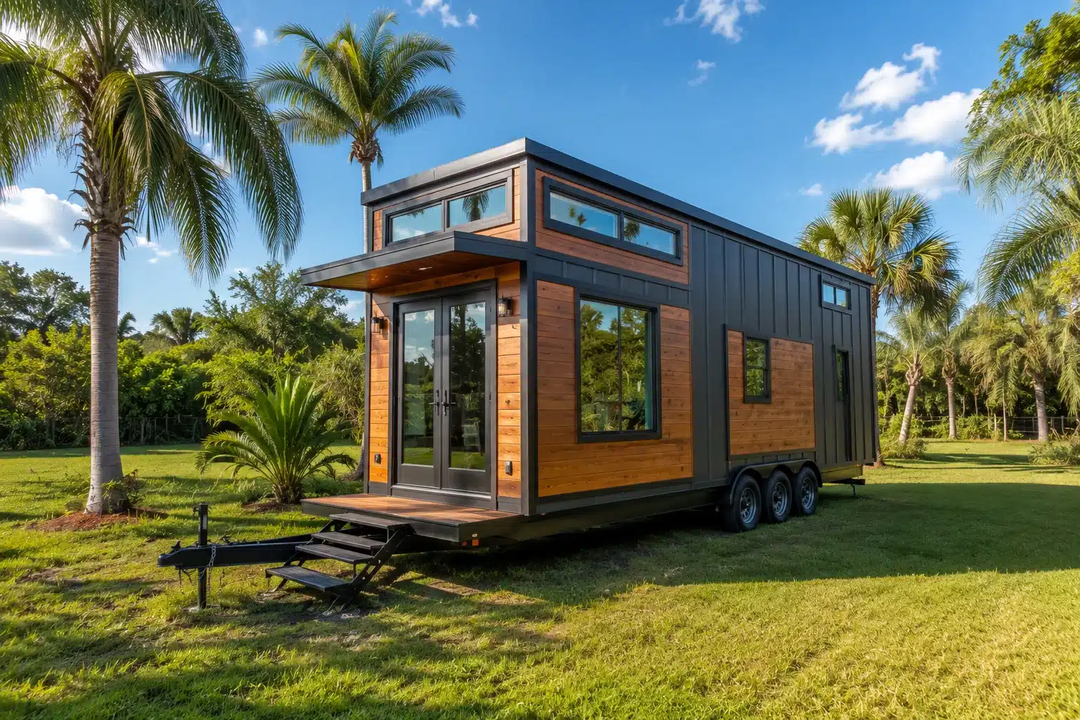 Tiny house on wheels parked in Florida