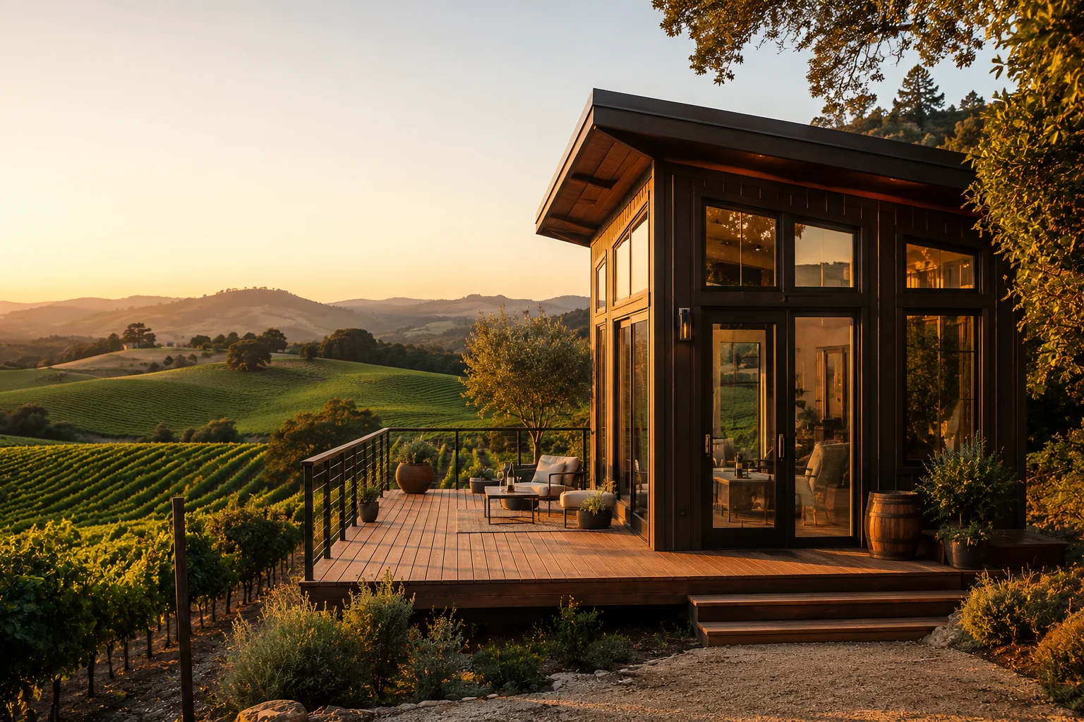 Tiny house surrounded by vineyards in California
