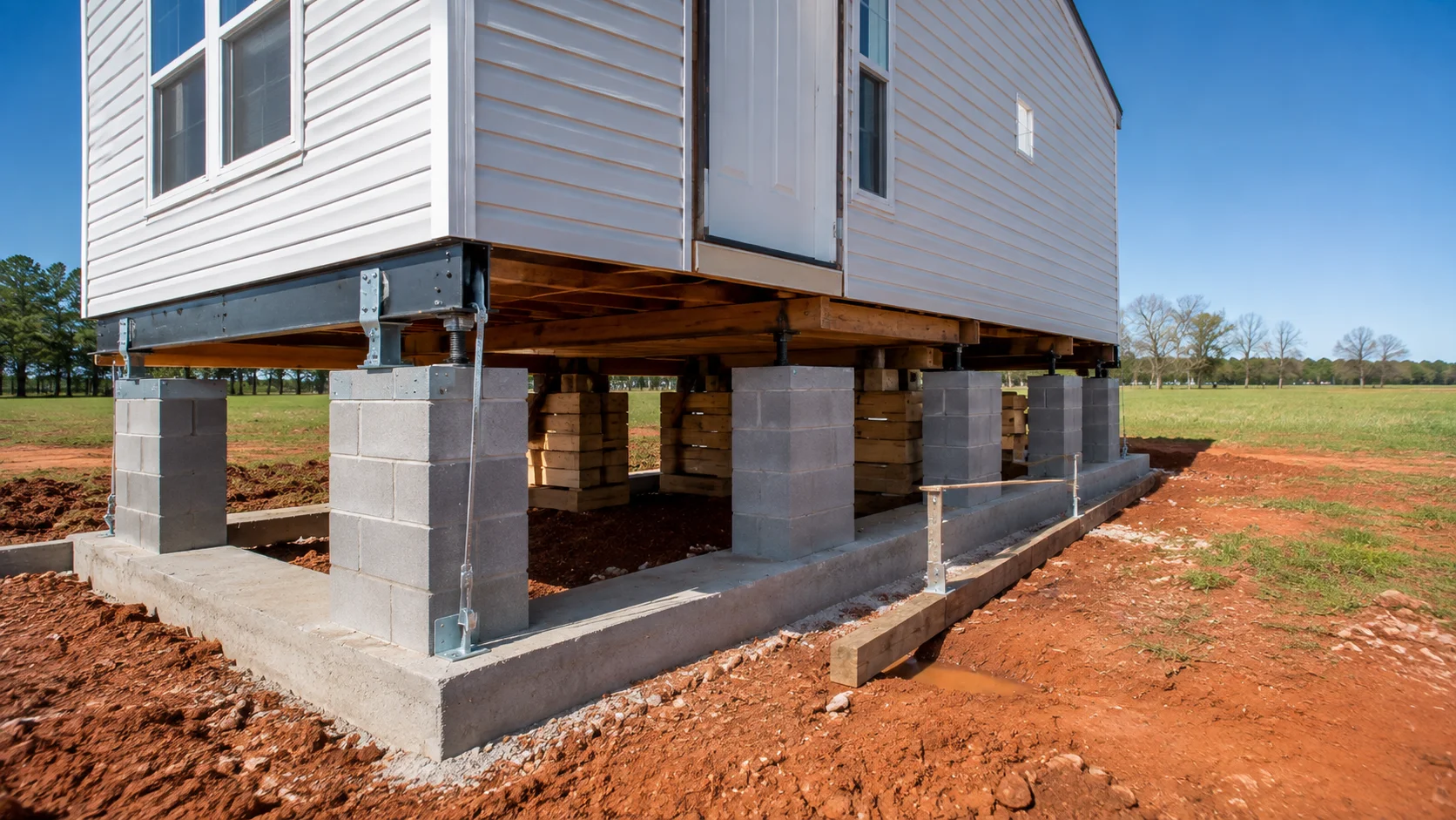 Tiny house being installed on a permanent foundation in Arkansas