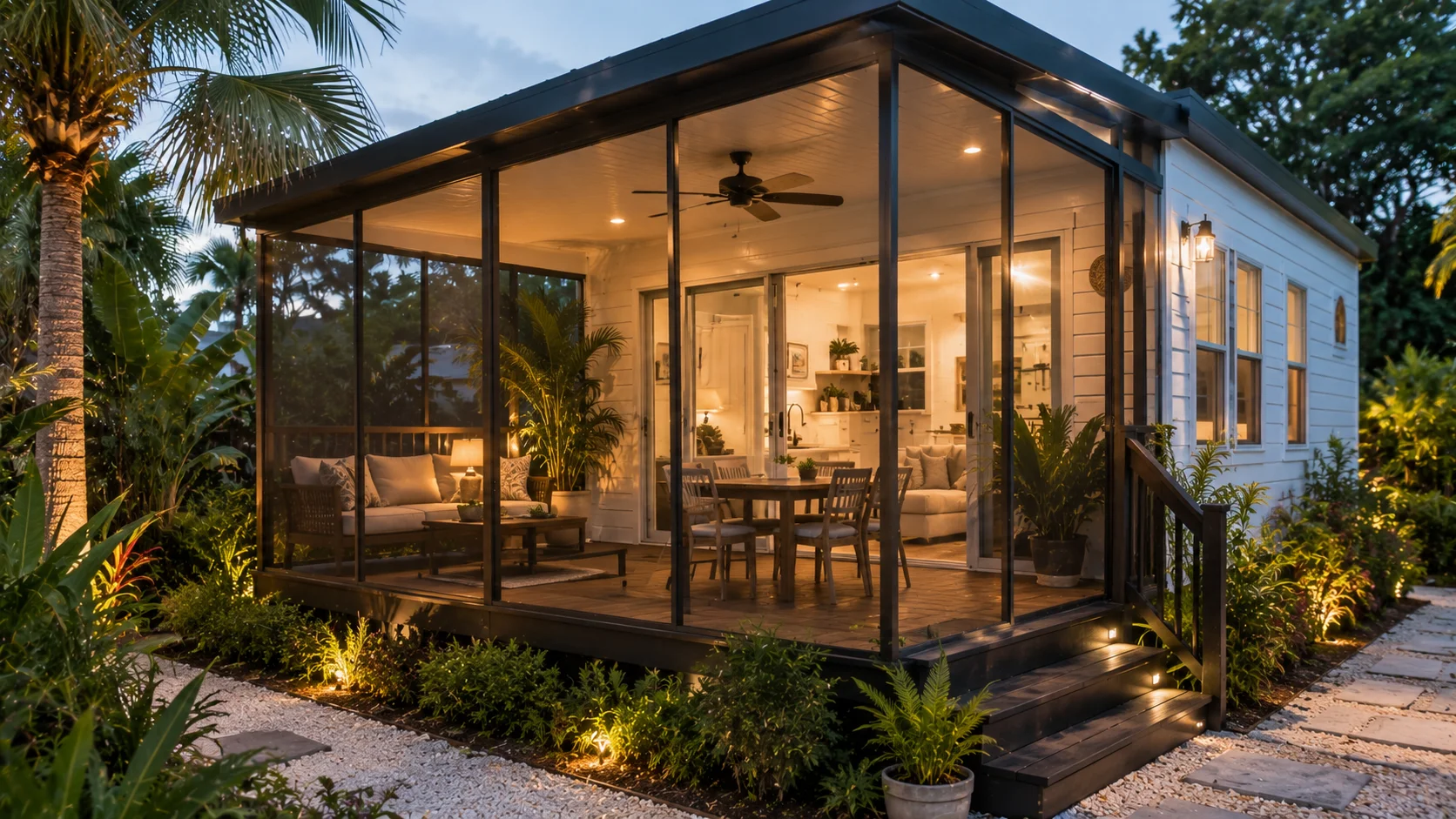 Florida tiny house with screened outdoor living space