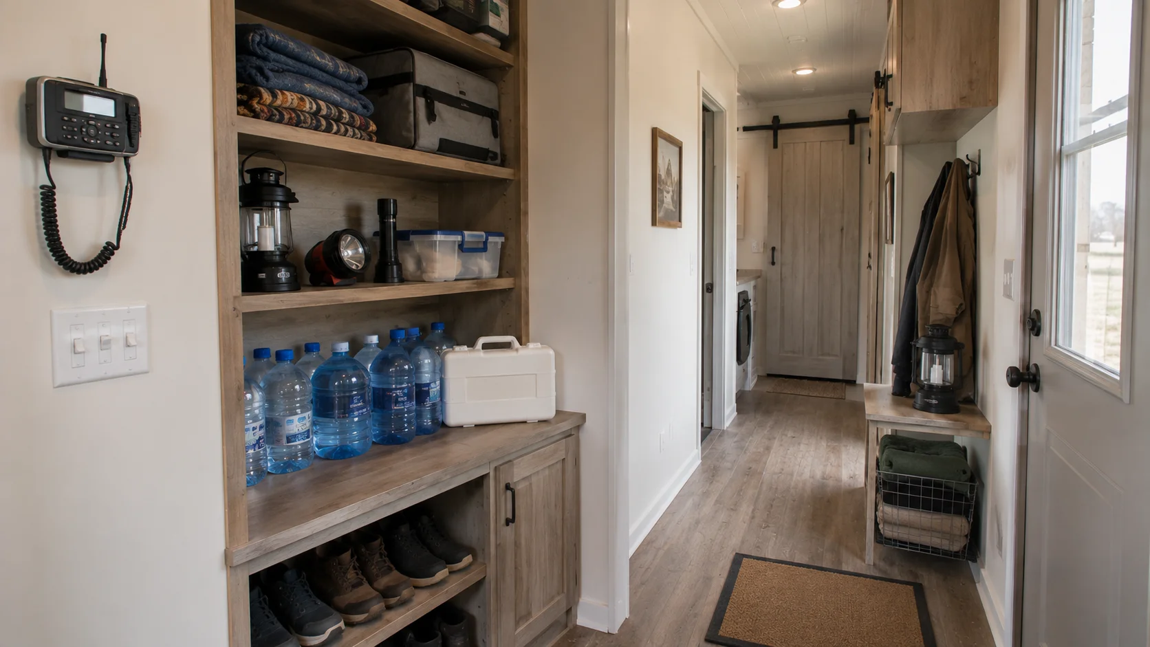 Severe weather supplies inside an Oklahoma tiny house