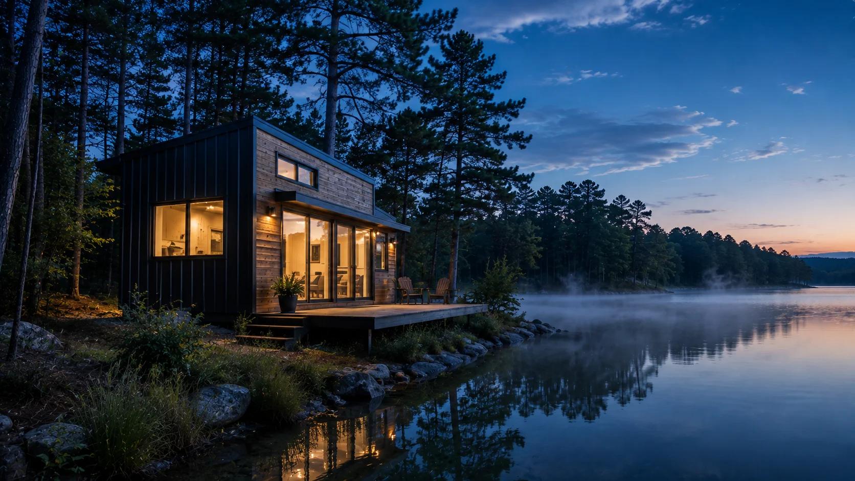 Modern tiny house beside a lake in Georgia