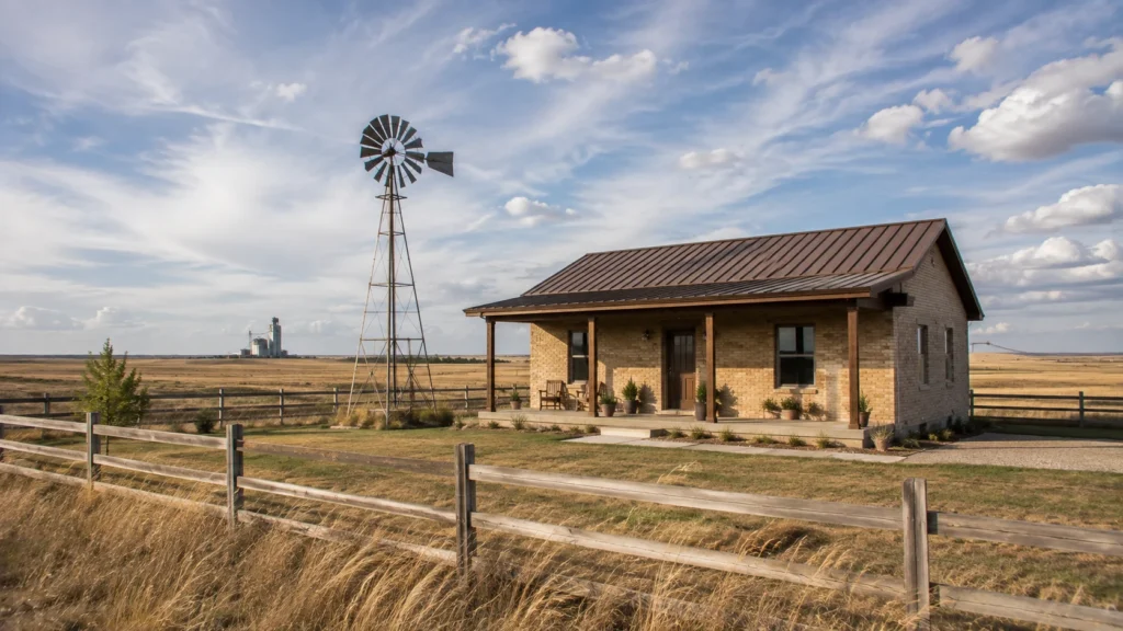 Tiny house on an open prairie property in Oklahoma
