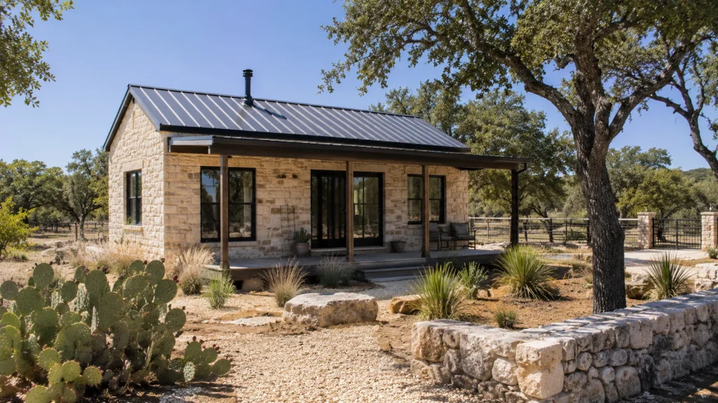 Modern limestone tiny house in the Texas Hill Country