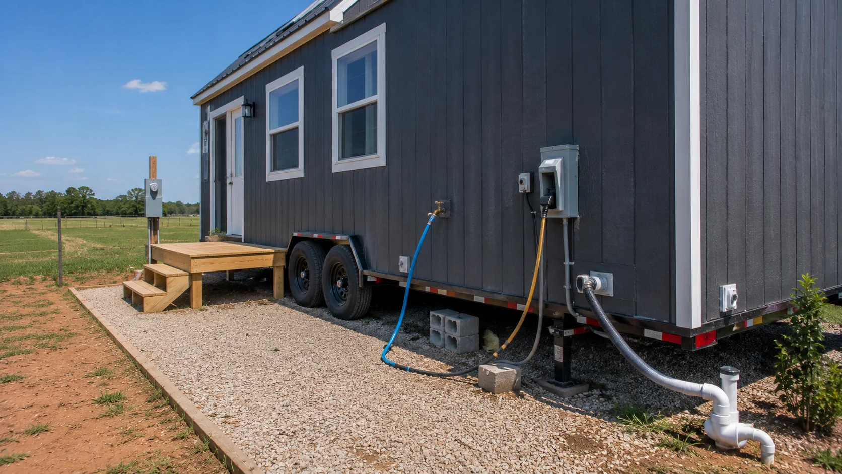 Tiny house on wheels with utility connections in Arkansas