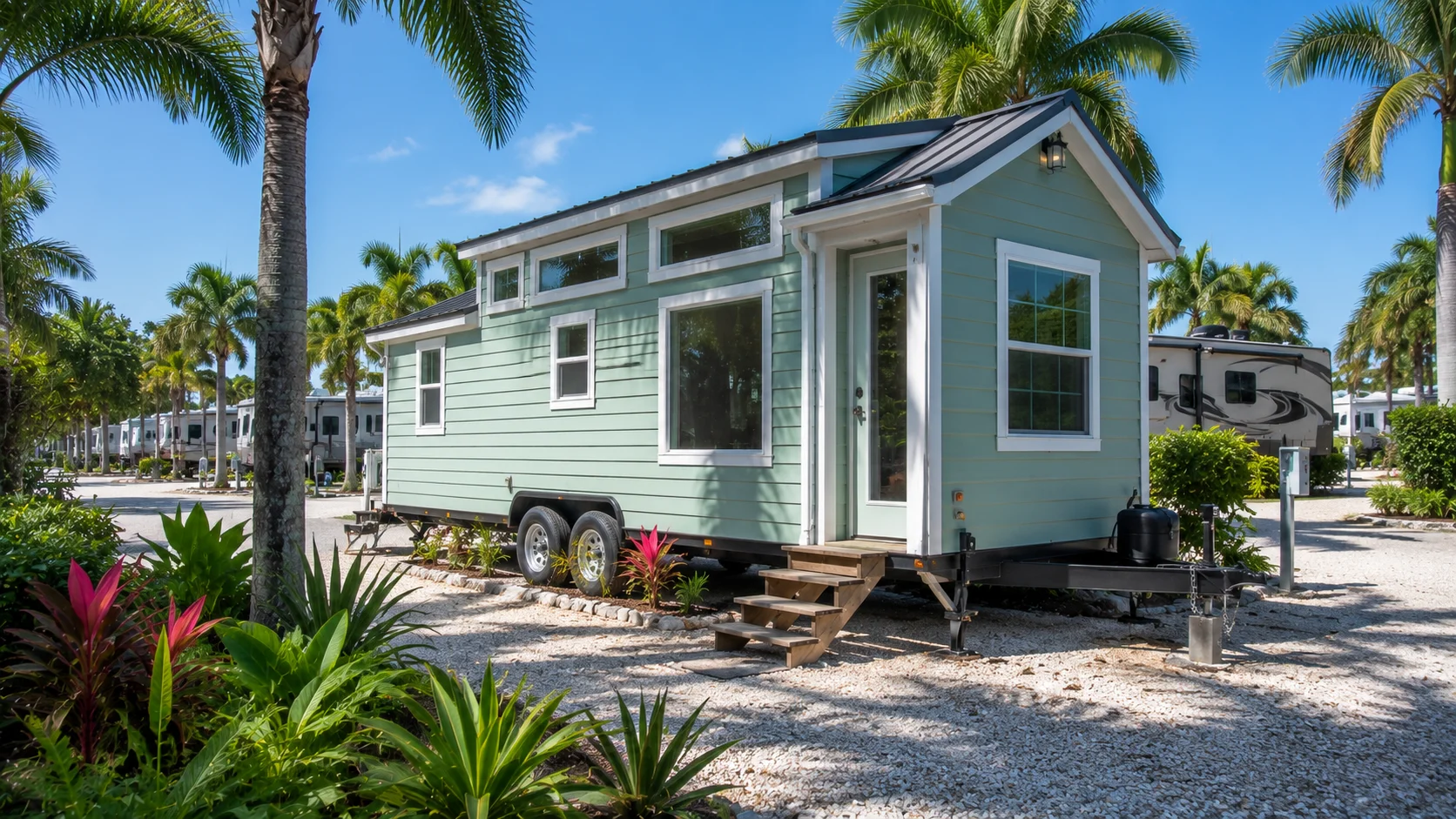 Tiny house on wheels in a Florida RV community