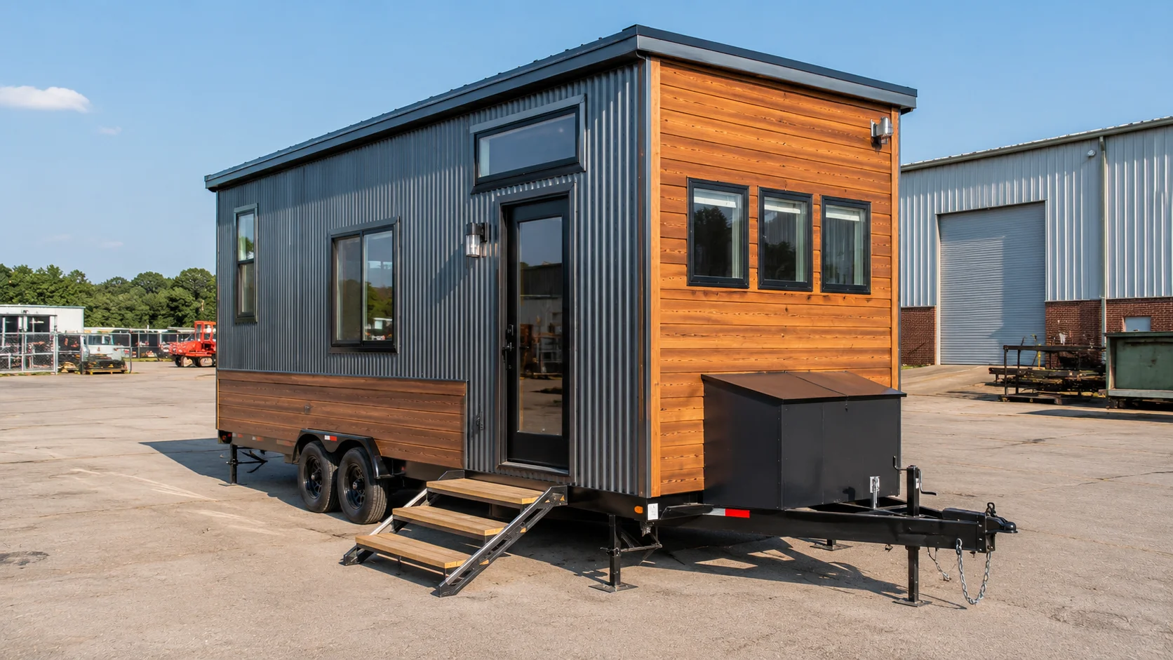 Tiny house on wheels showing its trailer chassis in Mississippi