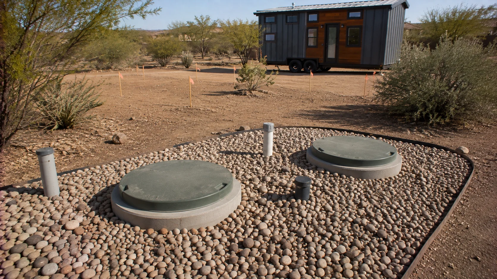 Residential septic system serving a rural Arizona tiny house