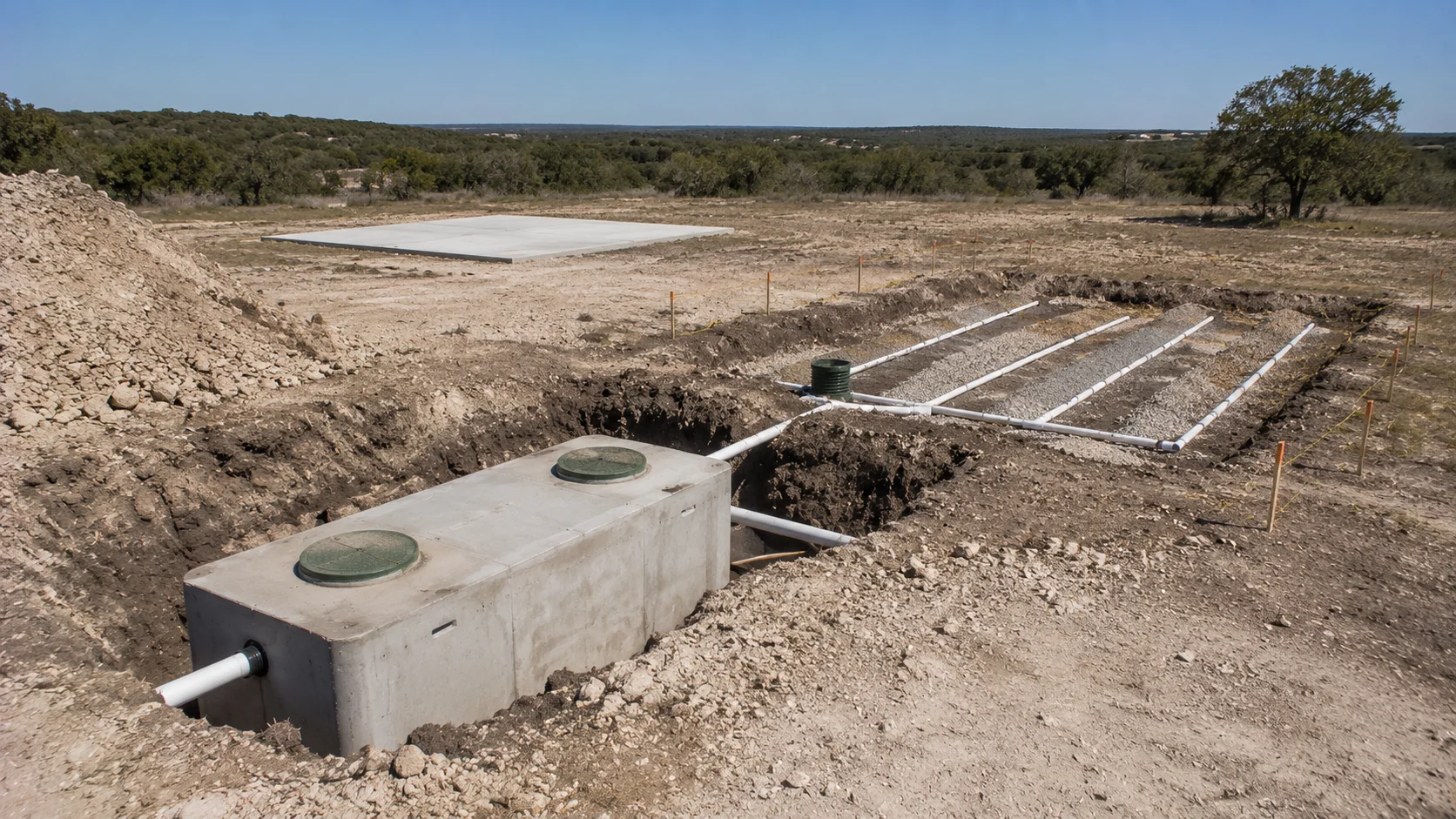 Septic system installation for a rural Texas tiny house