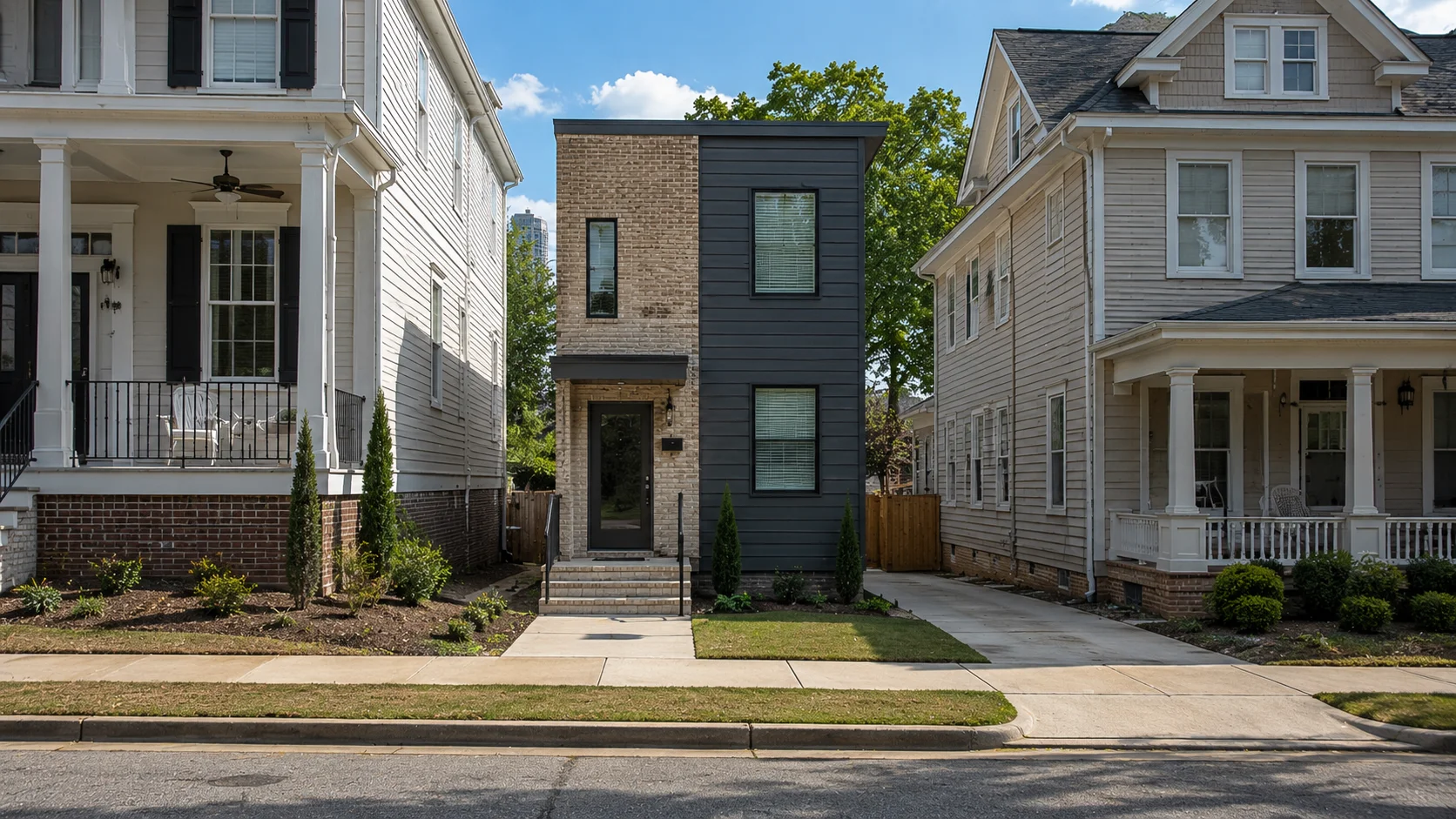 Tiny house on a narrow residential lot in Mississippi