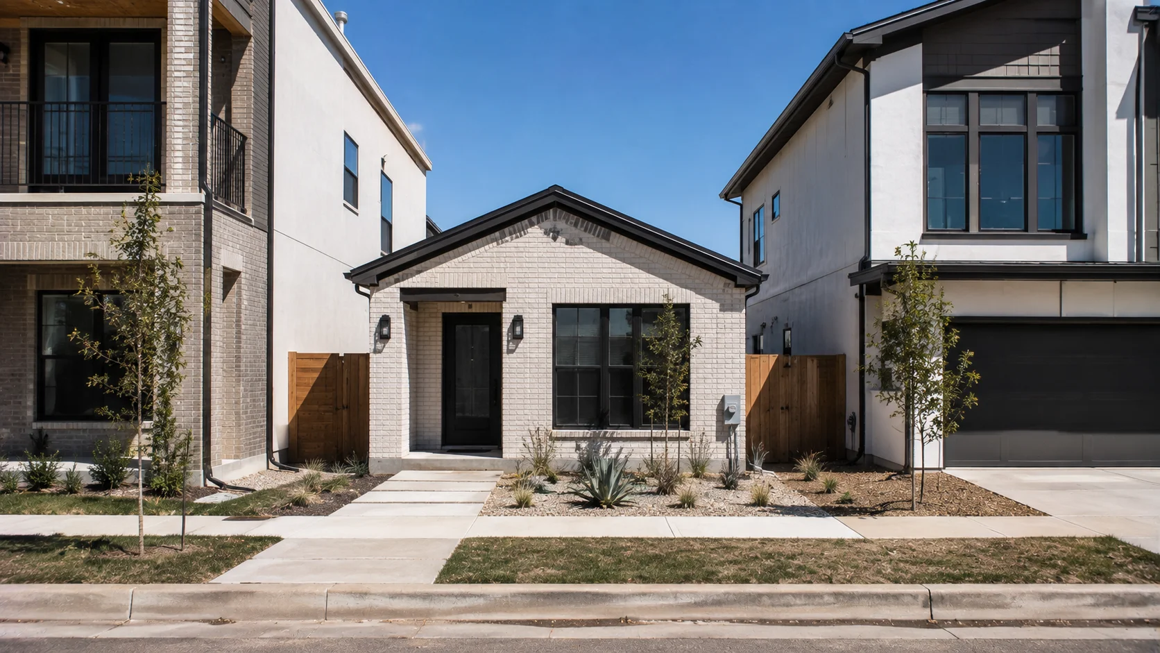 Tiny house on a narrow residential lot in Texas