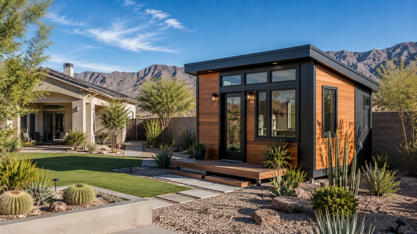 Tiny house ADU in a Nevada backyard
