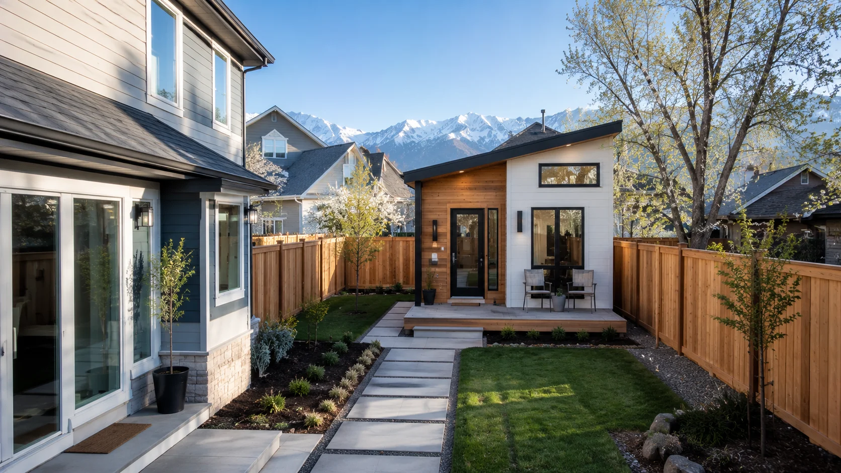 Detached tiny house ADU in Utah backyard