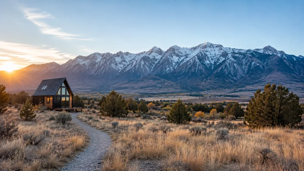 Modern tiny house in Utah red rock landscape