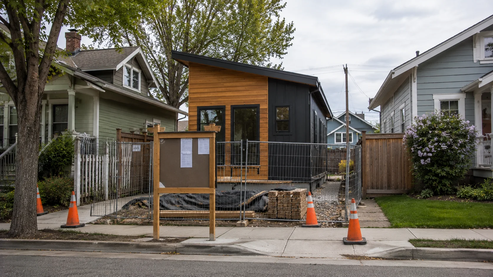 Tiny house construction project in an Idaho neighbourhood